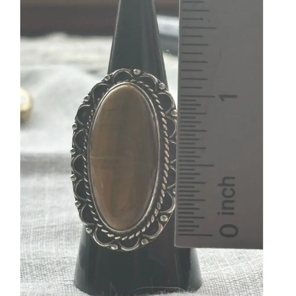 Silver Oval Tiger Eye Ring Size 8